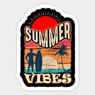 Summer Vibes sunset and palms Surfing Sticker